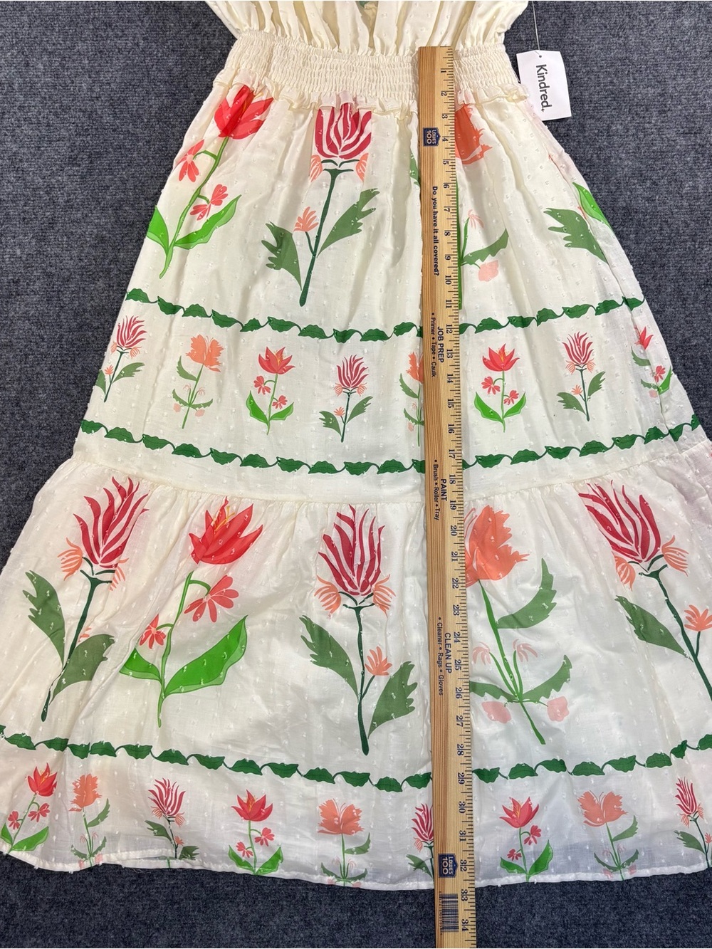 Anthropologie Kindred Cottage Core Midi Dress Size XL Floral Swiss Dot Smocked - Picture 7 of 12